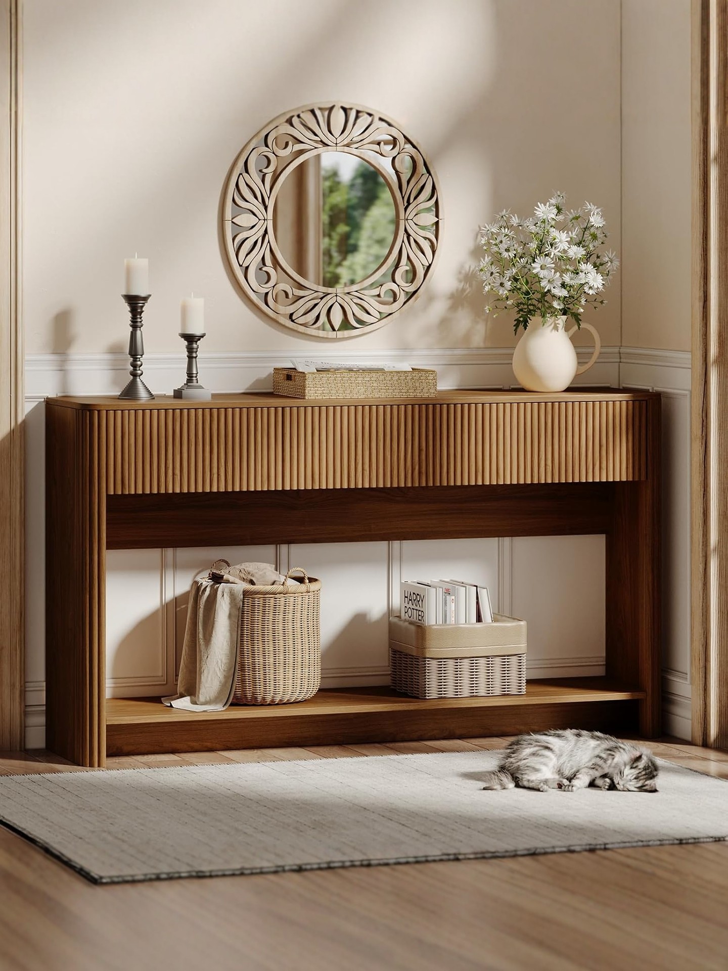 French-Inspired Ash Storage Console Table — product image 1