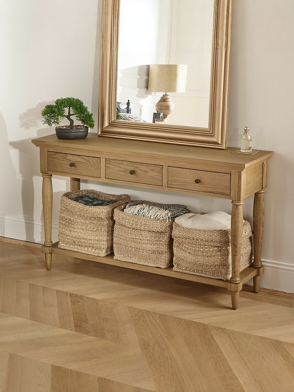 American-Style Oak Storage Console Table — product image 2