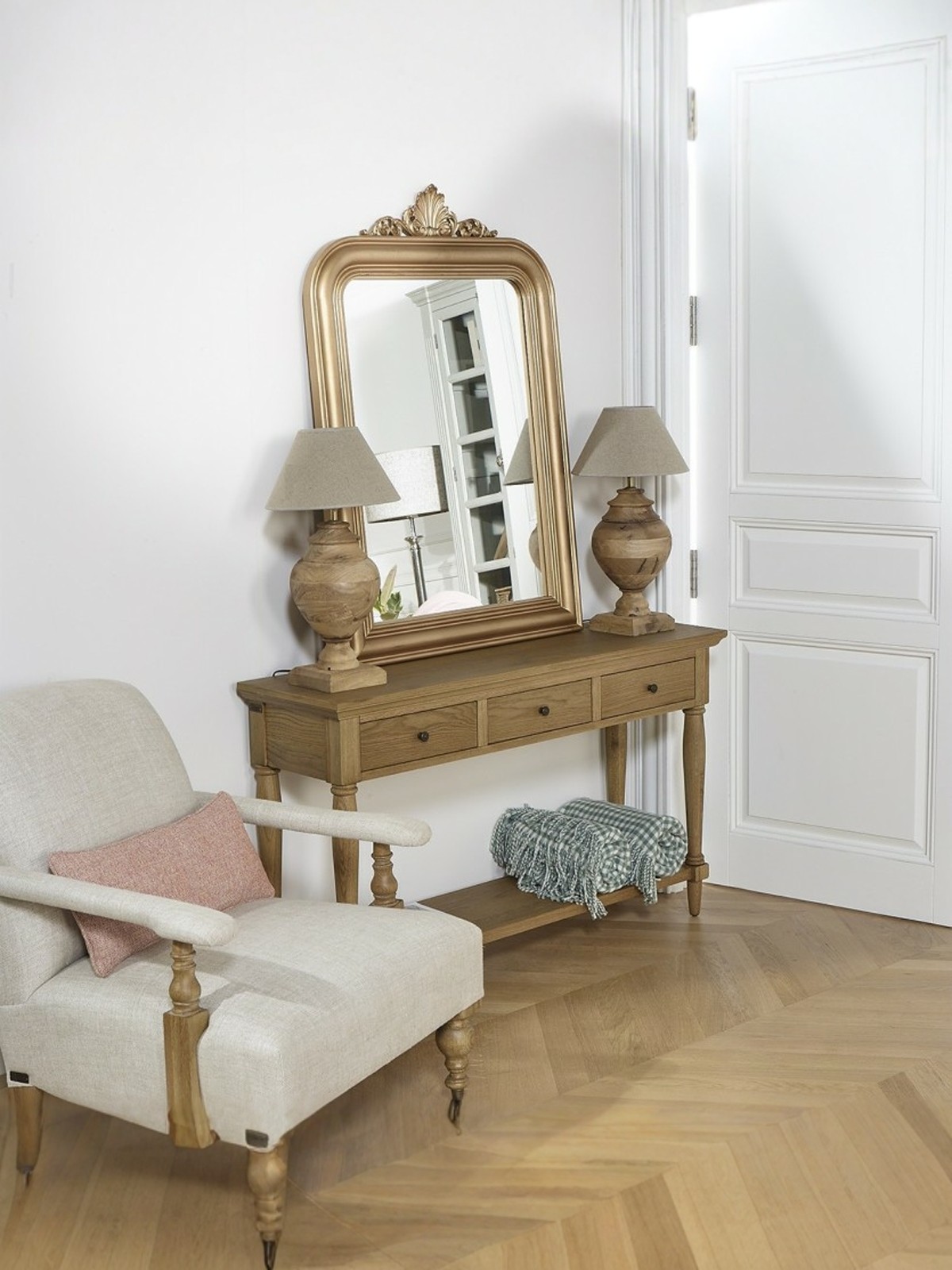 American-Style Oak Storage Console Table — product image 3