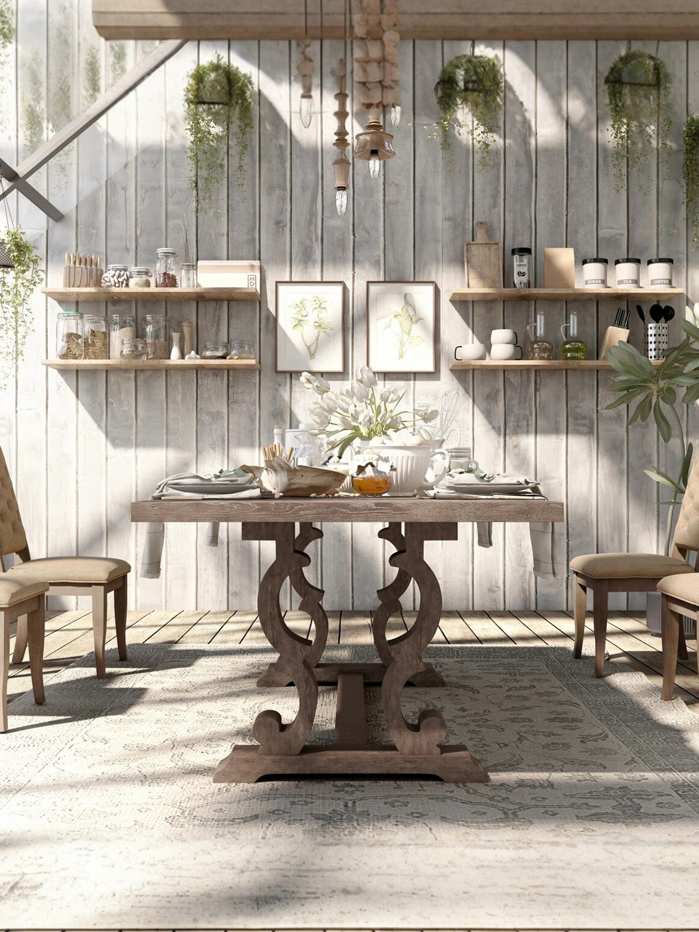 American Country Carved Dining Table — product image 2