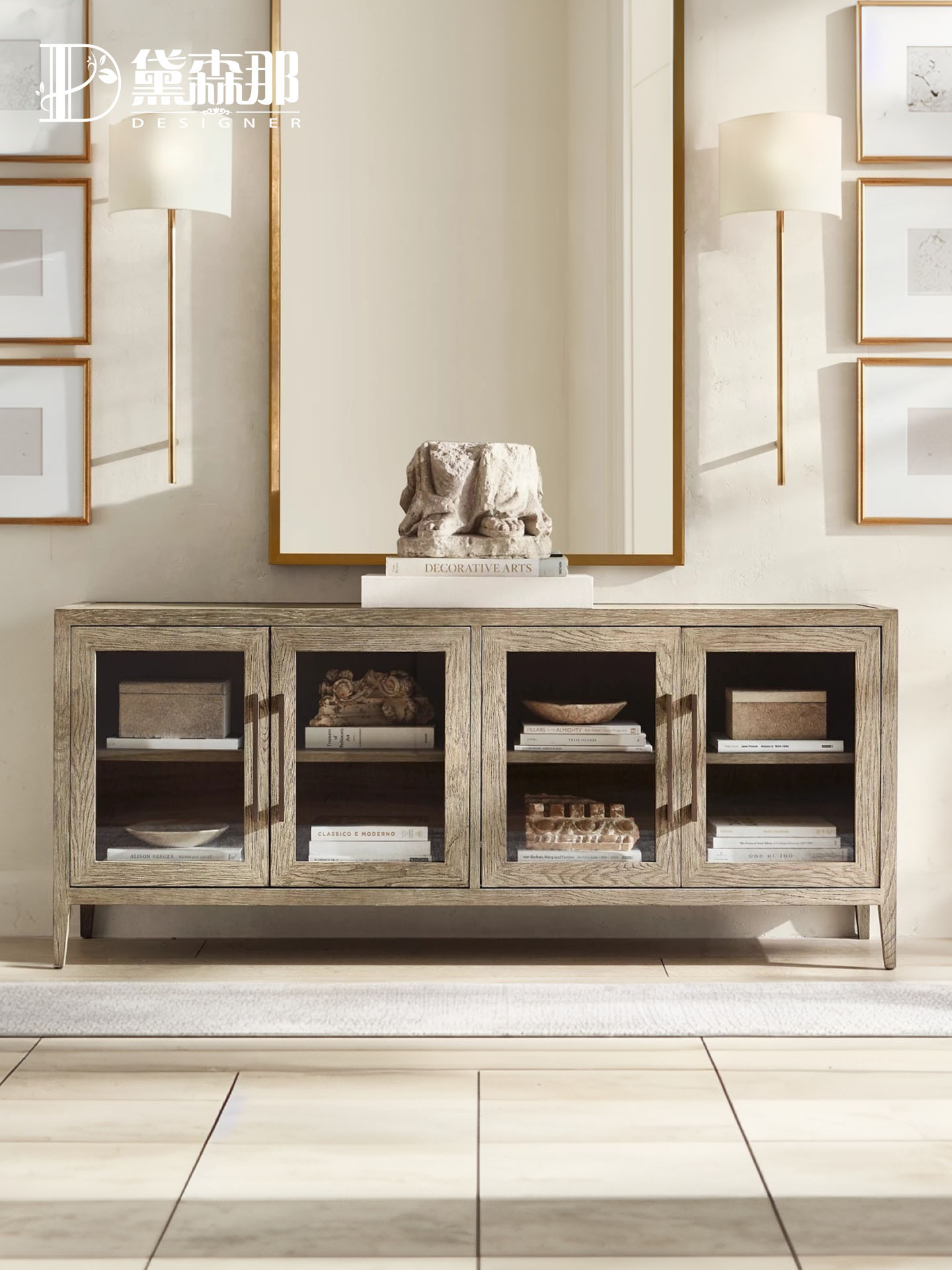 Vintage-Inspired Glass-Door Storage Cabinet — product image 1